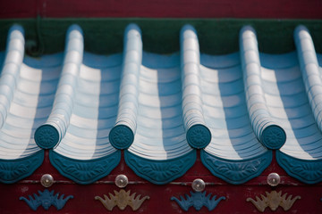 Close-up of classic roof eaves in Hong Kong
