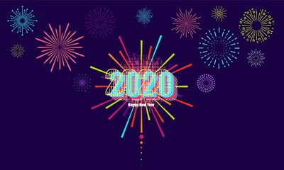 Obraz premium 2020, Greeting card with inscription Happy New Year 2020 on Firework background vector design
