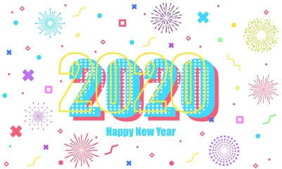 2020, Greeting card with inscription Happy New Year 2020 on Firework background  vector design