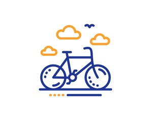 Bicycle rent sign. Bike rental line icon. Hotel service symbol. Colorful outline concept. Blue and orange thin line bike rental icon. Vector © blankstock