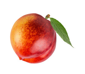 Peach with leaf isolated on white background with clipping path
