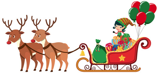 Christmas elf riding on sleigh
