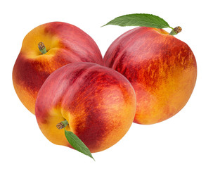 Peach with leaf isolated on white background with clipping path