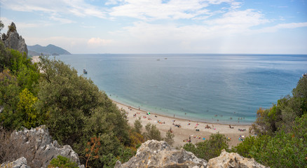 Cirali Beach view from the Castle. Olympos antique city ruins. Kemer, Antalya, Turkey.