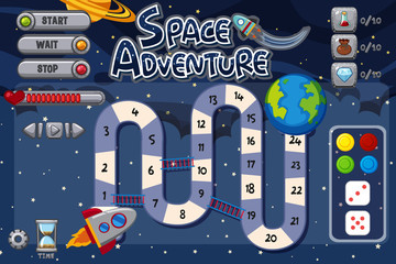 Game template with spaceship riding to earth