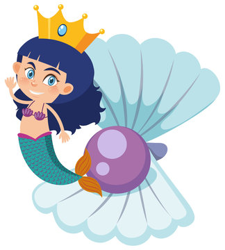 Single character of mermaid with pearl on white background