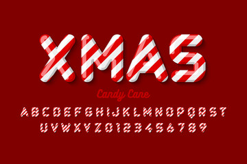 Christmas candy cane font, alphabet letters and numbers