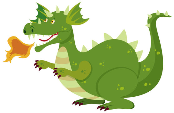 Single character of green dragon on white background