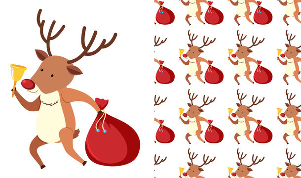 A seamless pattern on white of festive reindeers