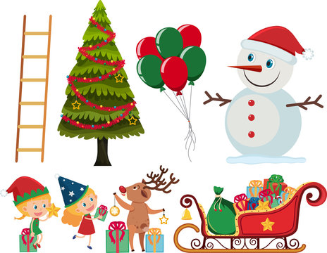 Set of christmas elements on white background