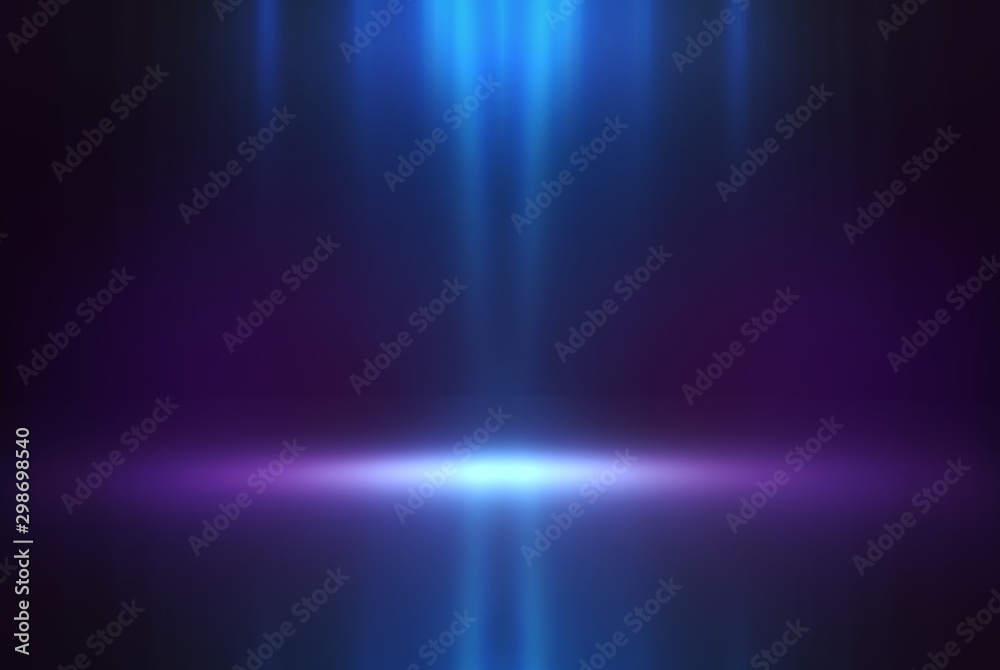 Poster empty background scene. dark street reflection on wet asphalt. rays of neon light in the dark, neon 