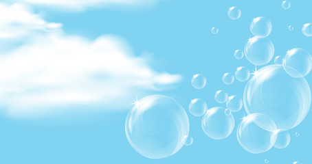 Background scene with blue sky and bubbles