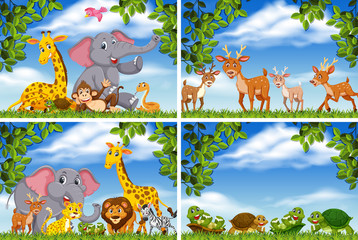 Set of various animals in nature scenes