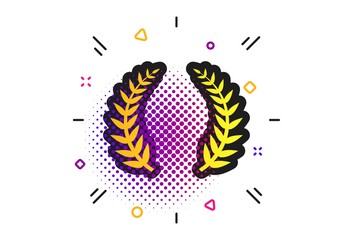 Laurel Wreath sign icon. Halftone dots pattern. Triumph symbol. Classic flat laurel wreath icon. Vector