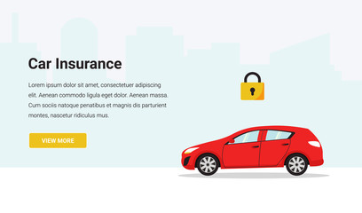 Insurance car web banner concept design with lock. Flat vector illustration on white background.