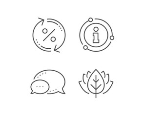 Loan percent update line icon. Chat bubble, info sign elements. Discount sign. Credit percentage rate symbol. Linear loan percent outline icon. Information bubble. Vector