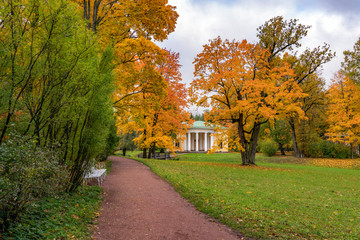 Golden autumn in Catherine Park, Pushkin, St. Petersburg, Russia.