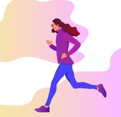 Fototapeta na wymiar Vector illustration with running girl in flat style. Woman doing training outdoor