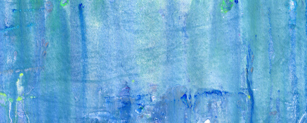 Abstract acrylic and watercolor smear painting. Canvas texture background. Horizontal long banner..
