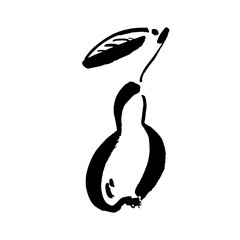 Pear sketch icon isolated on background. Hand drawn ink brush illustration for infographic, website or app.