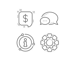 Payment received line icon. Chat bubble, info sign elements. Dollar sign. Finance symbol. Linear payment message outline icon. Information bubble. Vector