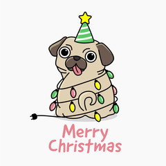 Happy Pug dress like christmas tree - "Merry christmas quote"