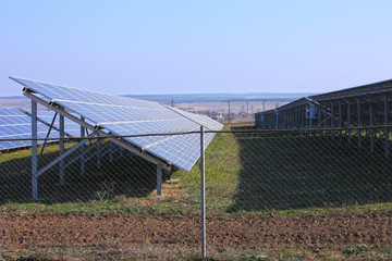 Solar panel plant. Sun energy is green innovation and clean for environmental.