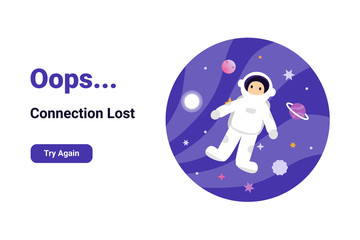 Flat concept Oops...Connection is Lost. Use for, landing page, template, web, app, poster, banner. Internet disconnected. Vector isolated illustration on white background.