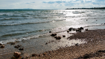 View of beach with blue sky and clouds. Vir, Croatia