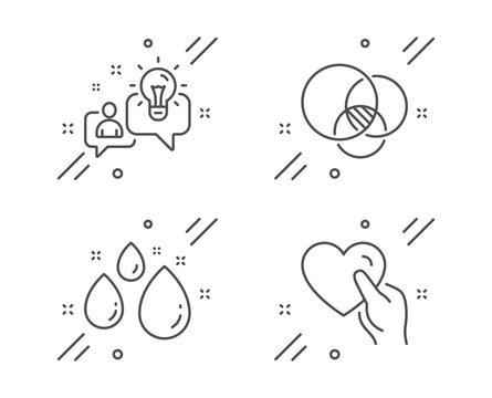 Euler diagram, Idea and Water drop line icons set. Hold heart sign. Relationships chart, Solution, Aqua. Friendship. Business set. Line euler diagram outline icon. Vector
