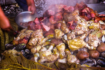 Mechuque, Chiloe Archipelago, Chile - Preparation of Curanto - the Traditional Dish of Chiloe Island