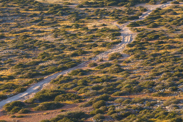 Cape Greko national park view. Rocks, hills, meadows and sea coast.