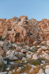 Cape Greko national park view. Rocks, hills, meadows and sea coast.