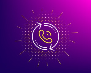 Call center service line icon. Halftone pattern. Recall support sign. Feedback symbol. Gradient background. Call center line icon. Yellow halftone pattern. Vector