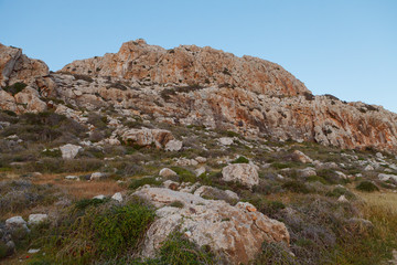 Fototapeta na wymiar Cape Greko national park view. Rocks, hills, meadows and sea coast.