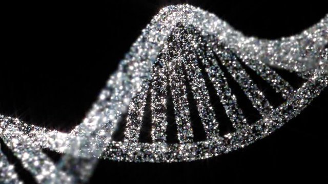 DNA Strand close up made of shiny diamond like fragments seamless loop