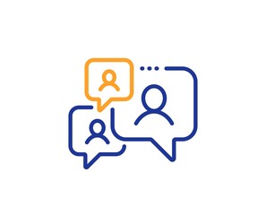 Obraz premium Comments sign. Support chat line icon. Speech bubble message symbol. Colorful outline concept. Blue and orange thin line support chat icon. Vector