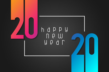 Happy New Year 2020 poster with numbers cut out of colored paper. Winter holidays greeting or invitation. Vector illustration on black background.