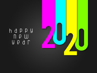 Happy New Year 2020 poster with numbers cut out of colored paper. Winter holidays greeting or invitation. Vector illustration on black background.