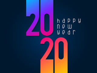 Happy New Year 2020 poster with numbers cut out of colored paper. Winter holidays greeting or invitation. Vector illustration on blue background.