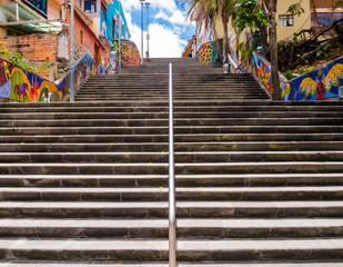 Colorful stairway in the city center of Cuenca, Ecuador