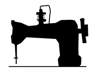 Vector silhouette of sew machine. Motives of sewing, fashion, manufacturing, clothes