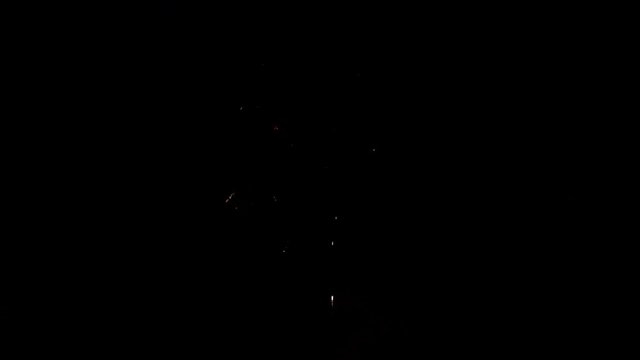 Explosion of bright colorful part of fireworks on black background to create a set salute on video for holiday new year, birthday, wedding or other celebration.