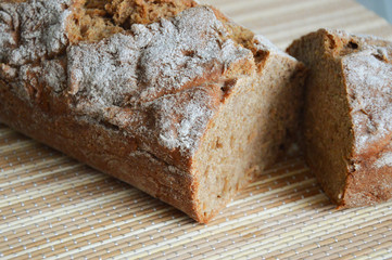 Handmade bread. Homemade cake. Black bread. bakery. Cooking. Oven. Kitchen. Meal. Bread recipe.