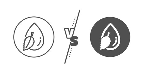 Clean aqua leaf sign. Versus concept. Mint water drop line icon. Liquid symbol. Line vs classic water drop icon. Vector