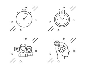Timer, People talking and Time line icons set. Thoughts sign. Deadline management, Contact service, Clock. Business work. Technology set. Line timer outline icon. Vector