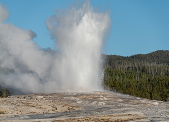 Old Faithful Erupting At Yellowstone National Park