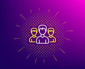 Group line icon. Halftone pattern. Users or Teamwork sign. Male Person silhouette symbol. Gradient background. Group line icon. Yellow halftone pattern. Vector