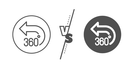 VR simulation sign. Versus concept. 360 degrees line icon. Panoramic view symbol. Line vs classic 360 degrees icon. Vector