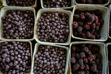 Blackberries and Blueberries at a Farmers Market
